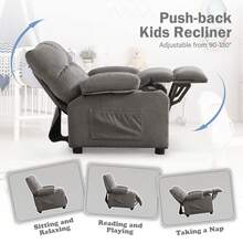 Kids Recliner Chair,Push Back Toddler Recliner With Cup Holders & Side Pockets,Adjustable Footrest & Headrest Kids Sofa For Boys Girls 3+ Age Group, Grey