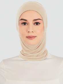 1pc Women Solid Color Elastic Drawstring Headwrap, Neck Gaiter, Turban, Breathable Stretchy Wide Brim Sweatband Multipurpose Head Wrap, Suitable For Daily Life, Sports, Yoga, Fitness And Fashion Outfit - Beige - View 4