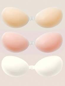 1片硅胶义乳贴女夏季薄款隐形义乳贴无肩带文胸吊带裙隐形无缝防水大胸聚拢上吊带婚纱小胸贴 - 彩色 - 查看 3