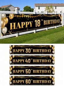 1pc Black Gold Balloon Pattern Happy 18th 30th 40th 50th 60th Birthday Banner, 18th Birthday Party Background Decoration Supplies, 30th Birthday Party Favor, 40th Birthday Decor Birthday Backdrop, 50th Birthday Gift, 60th Birthday Home Decor Room Decor Birthday Background Cloth, Indoor Outdoor Fence Banner