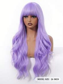 Long Purple Wig With Bangs Wave Curly Wigs For Women 26 Inch Heat Resistant Natural Synthetic Wig For Daily Party Use Holiday Party Everyday Wear,Gifts For Women - Màu tím - Xem 5
