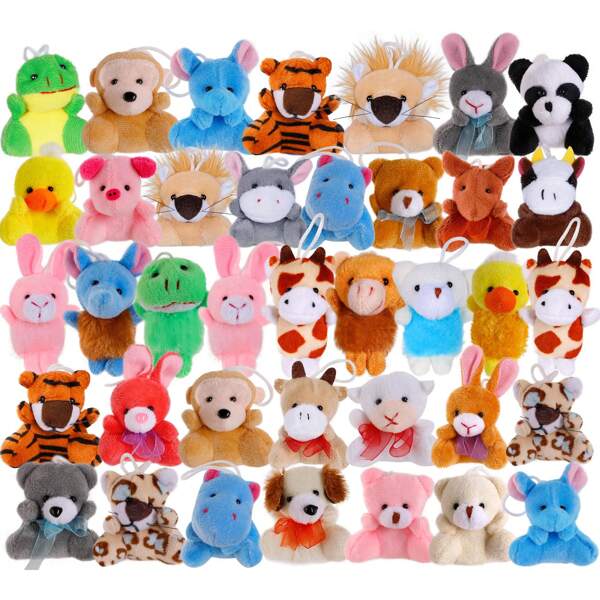 38Pcs Mini Plush Animals Toy Set, Christmas Bulk Stuffed Keychain Party Favors For Kids Small Animals Decorations Toys Carnival Prizes Birthday Goodie Bag Fillers
