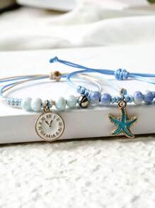 Dos pulseras hermosas con forma de estrella de mar y horario de Jiayu Ceramics, una pareja de pulseras, un regalo para tu ser querido. Las pulseras se pueden extender y contraer libremente en tamaño. Son perfectas para regalar a amigos, parejas, padres o como pequeños regalos para fiestas en verano