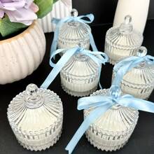 VICKYO VICKYO 6 Sets Scented Candle Set, Votive Candle With Candle Holders And Lids, Thank You Tags And Blue Ribbon Return Gifts, Wedding Party Favors And Decoration