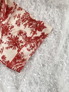 Red Summer Women Pajamas Set Sleepwear Short Sleeve With Pants Nightwear Loose Print Home Clothes Lounge Wear - 紅色 - 查看 4