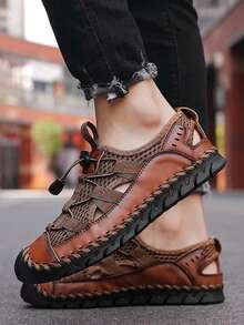 Sandalias casuales para hombre hechas a mano con costuras, zapatos casuales minimalistas de malla para hombres, zapatos para hombre para verano, senderismo al aire libre, ocio, transpirables y antideslizantes, en verde/marrón/negro, tallas grandes 45 46 47 48