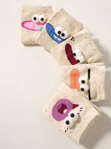 1/5 Pairs (Random Mix) Women Unique Wacky Cute Eye Dot Pattern Interesting Mid-Calf Socks, Suitable For Daily Outfit
