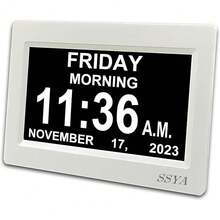 Nuevo reloj despertador digital con calendario - Relojes para personas con demencia, discapacidad visual, ancianos y problemas de memoria, reloj no abreviado con fecha y día (7 pulgadas) - 7" Blanco - Ver 1
