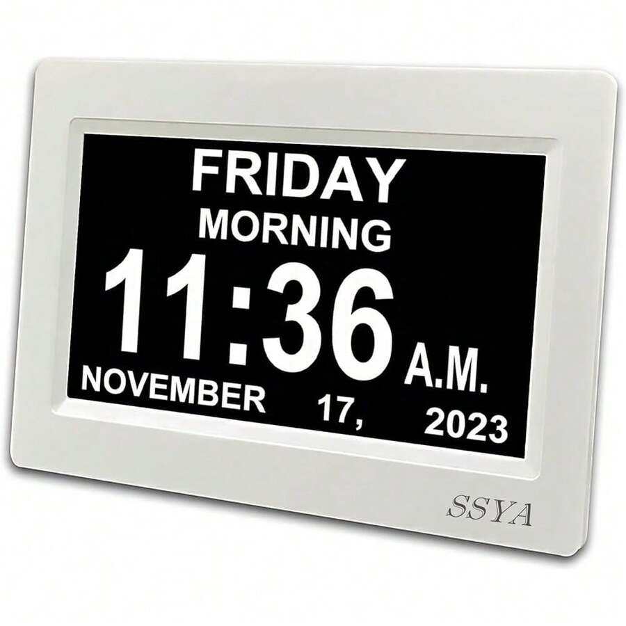 Nuevo reloj despertador digital con calendario - Relojes para personas con demencia, discapacidad visual, ancianos y problemas de memoria, reloj no abreviado con fecha y día (7 pulgadas) - 7" Blanco - Ver 1