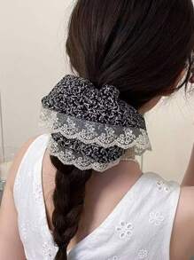 2-Pack French Oversized Hair Bands, Retro Lace Pastoral Style, Floral Large Rings, Gentle Ponytail, Fashionable Hair Bands, Head Flowers, Hair Accessories ~ Highly Attractive Ballet Bow Square Scarf, Large Intestine, High-Grade Ponytail Headband, Designer Hair Accessories