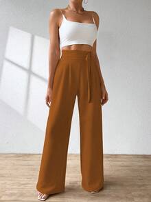 ADD WOMEN'S FASHION - AS1248 Women's Pantaloons, Elastic Waistband, Tailored, Casual, High Waist, Bell Bottom, Casual, Formal, Delicate, Light, Belt, Comfortable, Stylish, Fashion, Glamorous, , National Shipping - 橘色 - 查看 4