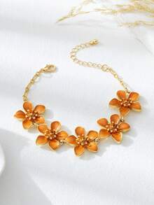 1 chiếc lắc chân họa tiết hoa cam Dopamine phong cách kỳ nghỉ tươi mới và tràn đầy năng lượng, thích hợp cho ngày lễ/du lịch/hẹn hò/đeo hàng ngày, trang sức thanh lịch cho quý cô - trái cam - Xem 4