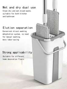 1 Set Family Cleaning Brush Kit Includes 3pcs Mop Cloths, Removable Mop Head, Extendable Handle With Bucket, Hand Wash Cloth, Suitable For Tile, Wood Flooring, Marble Mop Cleaning Supplies, Ideal Gift - Grey - View 3