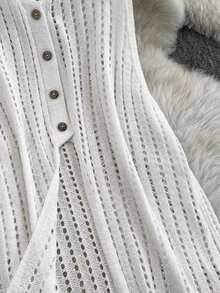 女式无袖长款蕾丝流苏披肩，镂空镂空层次感，夏季 - 白色 - 查看 5