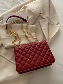 Seam Chain SS Jewelry Square Shoulder Bag Oblique Shoulder Bag - Burgundy - View 6