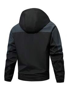 Men's Outdoor, Casual Windproof Patchwork Hooded Jacket, Fall - Black - View 2