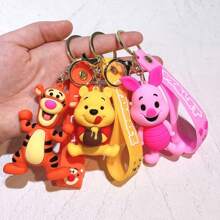 Sanrio Winnie The Pooh Keychain Bag Decoration Cartoon Couple Silicone Figurine Exquisite Car Keychain, School Supplies,Back To School