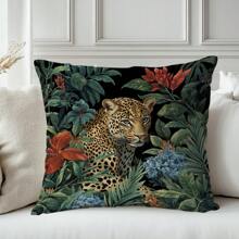 1 Stück Jungle Leopard Muster Deko Kissenbezug, einseitiges Samt Material, 45*45cm/18*18 Zoll Kissenbezug, geeignet für moderne minimalistische Sofa Wohnzimmer Dekoration, Geschenk