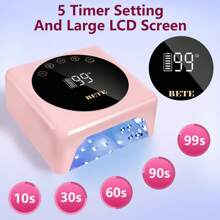 Lámpara de uñas LED inalámbrica profesional, lámpara UV recargable de 78 W, sensor infrarrojo inteligente y pantalla LCD, dispositivo de secado de esmalte de uñas, secador de uñas portátil para esmalte de gel con 5 temporizadores en blanco.