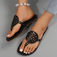 Women Sandals Breathable Thong Style Flat Flip Flops Perfect For Beach Summer - Black - View 6