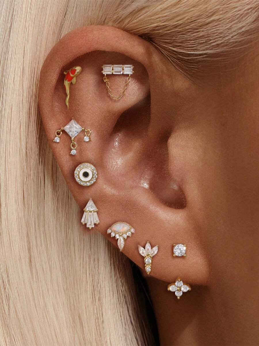 1 件 925 纯银榄尖形恶魔眼耳钉平背耳钉耳钉耳钉精美珠宝适合日常佩戴婚礼派对订婚周年纪念情人节