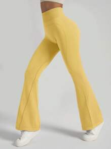 Pantalones acampanados elásticos para mujer, con cintura elástica acanalada, que levantan el trasero, con diseño en forma de corazón, ajuste estilizante