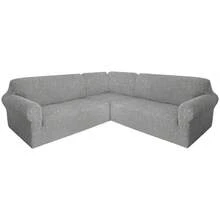 5 Seat Sofa Cover L Shape Recliner Sofa Covers, 3-Piece L Shape Corner Sectional Couch Sofa Cover Knitted Jacquard Lounge Stretch Printed Curved Elastic Recliner Sofa Furniture Slipcover Printed Protector For Home Living Room - Màu Xám nhạt - Xem 9