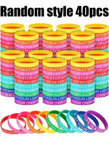 1/10/20/40/60/100pcs Inspirational Silicone Wristbands,Colored Motivational Quotes Rubber Bracelets Back Toschool Gift For Studentskids Teachers Prizes,Stretch Bracelets Rubber For Women Men Party Gifts, Random Style - Multicolor - View 14