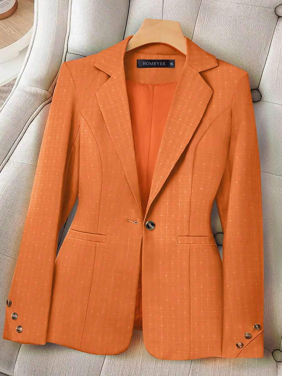 HOMEYEE Plus Size Women Vintage Elegant Casual Blazer Long Sleeve Suit Jacket, Suitable For Office, Business, Leisure, Travel, Spring Autumn Winter - 橘色 - 查看 1