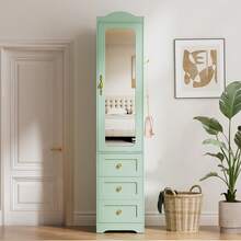 JanflyHome Armoire Wardrobe Closet, 69.5" H Wood Bedroom Armoires Cabinet With Mirror Door And 3 Drawers, Green Clothing Storage Cabinet With Hanging Rod & Sensor Light For Bedroom(Right) - 查看 2