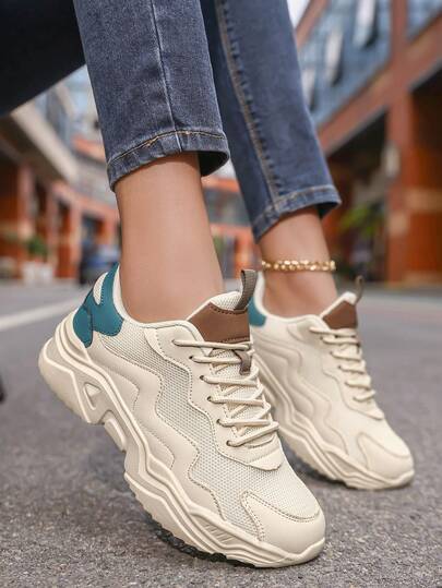 Women's Casual Sneakers, Lightweight Breathable Mixed Color Patchwork Lace-Up Outdoor Shoes, Women's Slides Wedge Sneakers, Casual Campus Student Shoes, Women's Flat Chunky Sneakers, Outdoor Street Style Party Women's Athletic Casual Shoes, New Odor-Resistant Lightweight Women's Casual Shoes, Simple Fashion Office Women's Shoes, Hollow Big Mesh Dance Shoes For Women