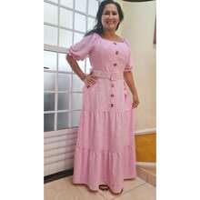 Long Dress With Belt Duna Fabric 3D Floral Plus Size Simple Elegant Conservative/Modest Buttons Front Button Sweetheart Formal & Evening - 淺粉色 - 查看 1