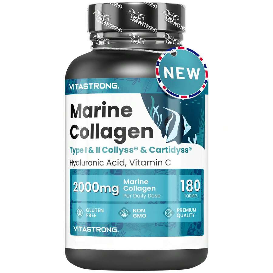 Vitastrong Marine Collagen With Hyaluronic Acid And Vitamin C – Hydrolyzed Collagen Type 1 & 2 Collyss And Cartidyss, 180 High Quality Tablets - Others - View 1