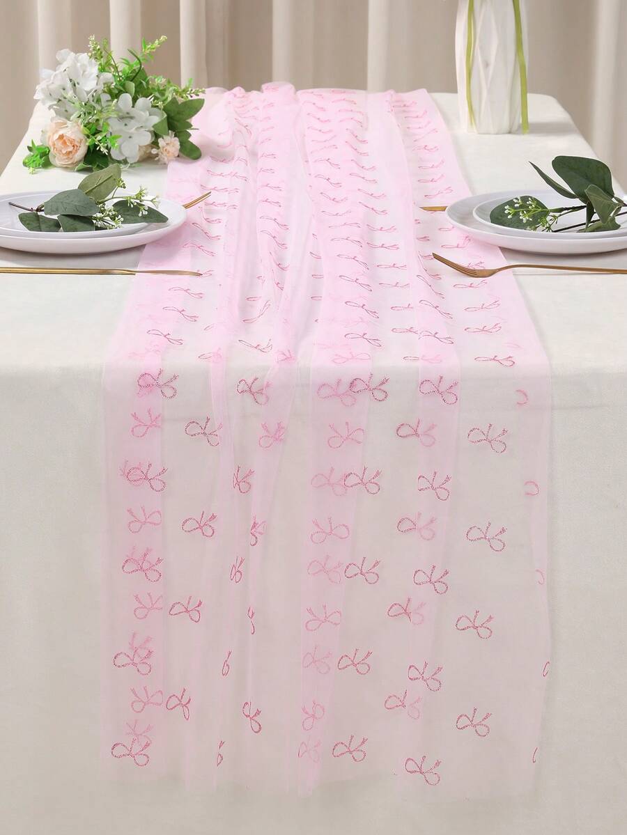 1 chiếc khăn trải bàn nơ hồng, khăn trải bàn voan 75*180cm, khăn trải bàn, trang trí sinh nhật màu hồng, trang trí sinh nhật nơ, trang trí tiệc nơ, trang trí đám cưới, đồ dùng đám cưới, quà tặng tiệc cưới, trang trí sinh nhật, trang trí tiệc mừng em bé, đồ dùng tiệc tùng, trang trí nhà bếp, vật trang trí trung tâm bàn ăn
