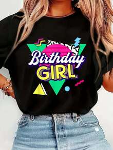 Birthday Girl 80s 90s Birthday Party Costume For Women T-Shirt Print T-Shirt Casual Crew Neck Short Sleeve Comfort Tee Top For Spring & Summer Women's Clothing - màu đen - Xem 1