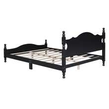 Cama de plataforma de madera tamaño queen, cama de plataforma de estilo retro con soporte de listones de madera, negro-805 - Multicolor - Ver 7