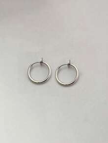 10 件朋克时尚简约不锈钢小圈伸缩耳环弹簧夹圆形无孔假耳钉耳圈无穿孔饰品男女款 10 毫米