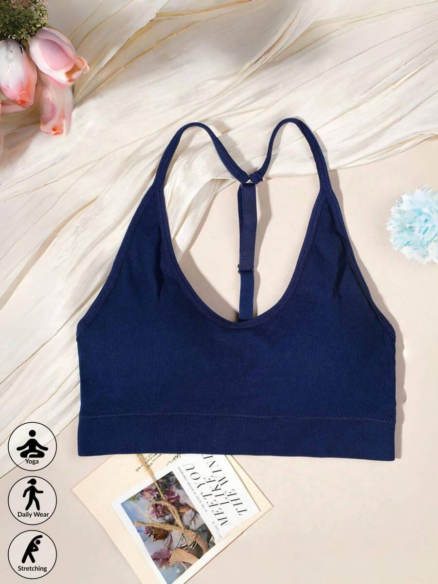 1 szt. Biustonosz sportowy dla kobiet z naszyjnikiem, wygodna bielizna sportowa do jogi, fitnessu, z krzyżującym się tyłem