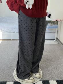 2025 Summer Women's Casual High Waist Slim Polka Dot Straight Leg Pants - Grey - View 3