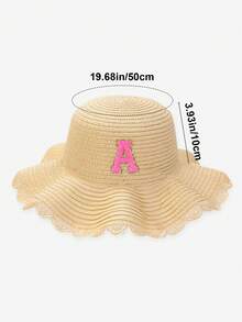 1pc 26 Alphabet Customized Kids Straw Hat With Flower Lace Brim, Suitable For Gifts, Daily Outings, Picnics, Sun Ion, Beach Vacations - Light Khaki - View 8
