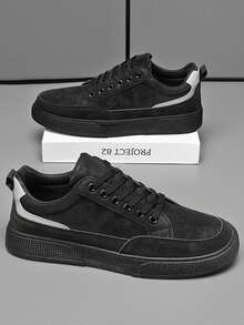 Moda de los hombres de color negro y gris colisión dedo del pie redondo transpirable entrenadores casuales, zapatos de los hombres de tenis, forro ligero y cómodo zapatos casuales de los hombres, zapatos casuales versátiles simple cordón, suela gruesa de goma resistente al desgaste, adecuado para ir al trabajo, deportes al aire libre, baloncesto, bádminton y el desgaste diario casual - Negro - Ver 4