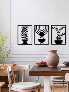 3 件套黑色金属墙面艺术装饰，简约线条艺术挂饰，抽象金属墙面雕塑，波西米亚风格壁挂，适用于卧室、浴室、客厅、室内和室外 - 黑色 - 查看 6