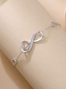1 Pc 925 Silver Infinite Symbol Bracelets, Exquisite Cubic Zirconia Heart Women Bracelet Chain Perfect For Gifts For Lady,Girlfriend And Vacation