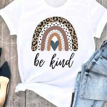 Summer Leopard Love Heart T Shirts Sweet Fashion Women Tee T-Shirts Casual Short Sleeve Regular Female Graphic T Shirt Clothes6.Jpg - White - View 1