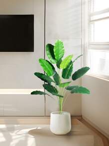 85cm-115cm Large Artificial Plants Bird Of Paradise Tree Tropical Fake Banana Leaves Big Size Plants Leaves Plastic Palm Plants Real Touch Tree Foliage For Home Garden Decoration Without Pot 1pc