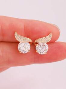 Aretes con diseño de alas de ángel con un solo CZ - Cubic Zirconia brillante, elegante y lujosa joyería de moda para mujer para uso diario, boda, banquete, fiesta y como regalo