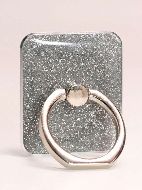 1pc Glitter Square Metal Ring Grip Phone Stand, Adhesive Aluminum Alloy Phone Holder Compatible With IPhone, Android Phone, Gift For Birthday, Family, Friends Finger Ring Holder, Phone Grip, Phone Accessories