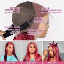 99j Burgundy Lace Front Wigs Human Hair 30Inch 13x6 Lace Front Wigs Human Hair Straight Red 180% Density HD Lace Front Human Hair Pre Plucked Pre Cut Glueless Wigs Colored For Women - S99J - View 7