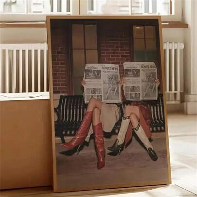 1 pieza Cartel de Belleza Retro - Arte de Pared Vintage con Estampado de Vestido Rojo y Botas Elegantes, Pinturas de Moda para Decoración de Sala de Estar, Dormitorio, Oficina y Dormitorio, Diseño de Fondo de Pared con Opción de Marco