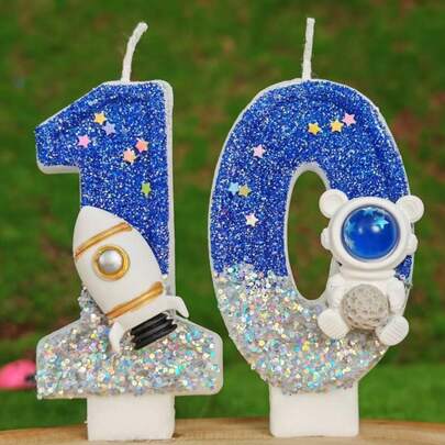 Creative Birthday Number Candles, Rocket Space Astronaut Themed Cake Decorations, Corporate Anniversary Celebration Supplies